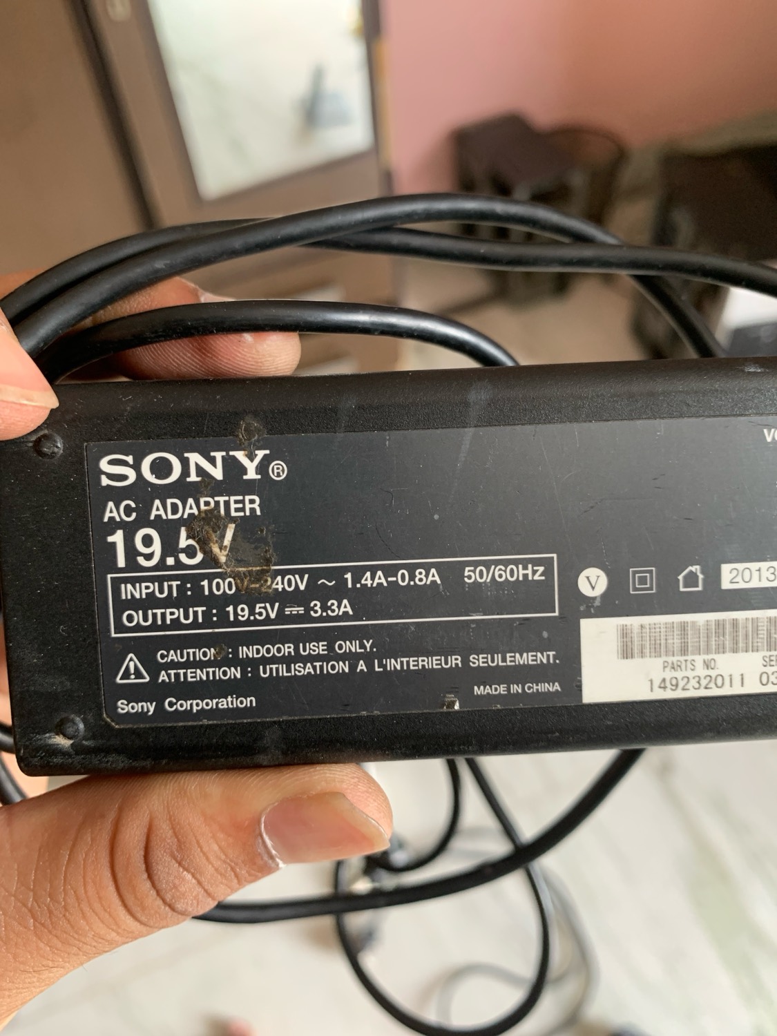 A Sony 19.5V laptop power adapter