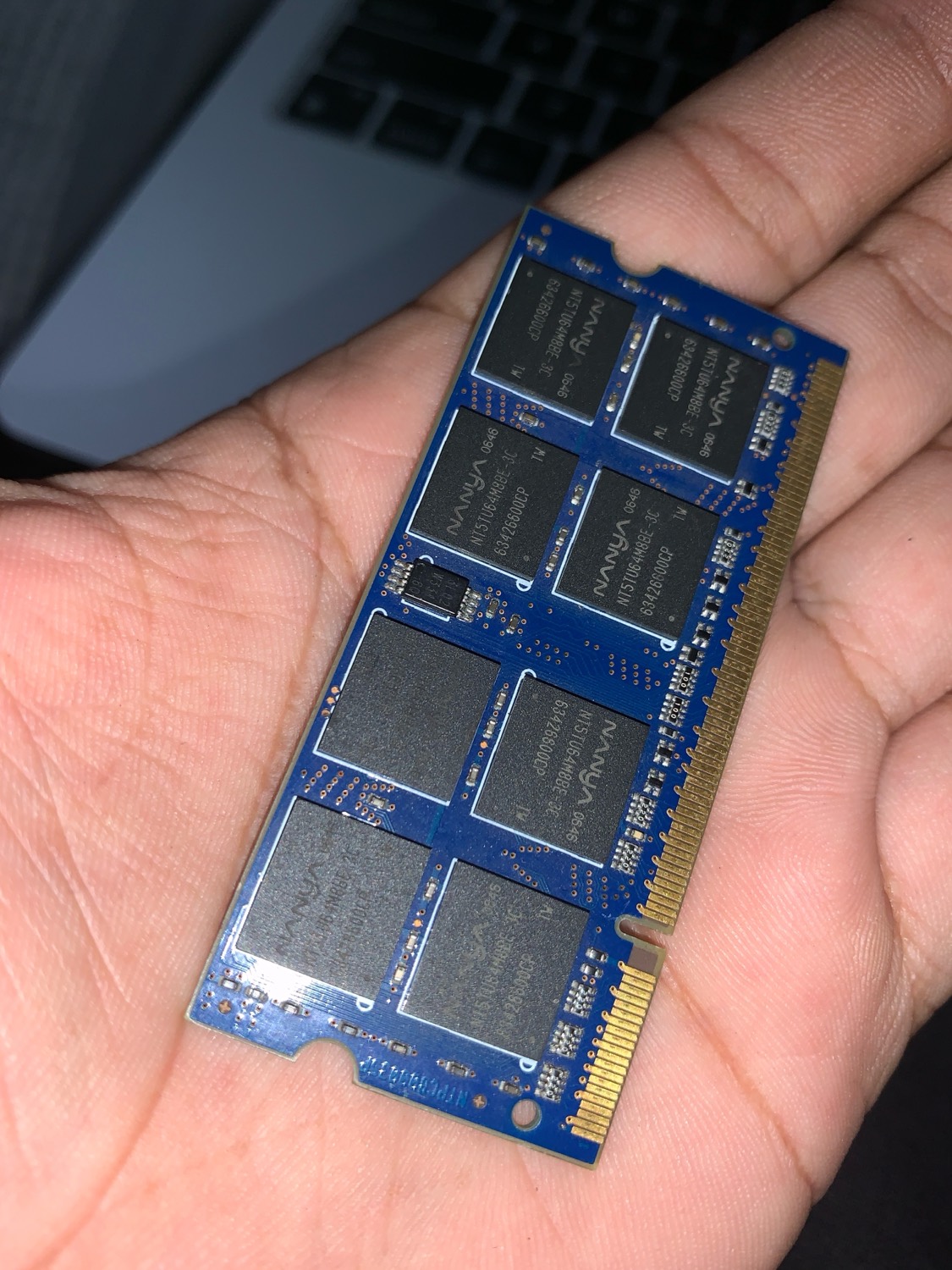 A laptop SO-DIMM memory module up close